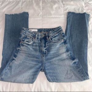 Zara blue denim high waisted straight leg jeans